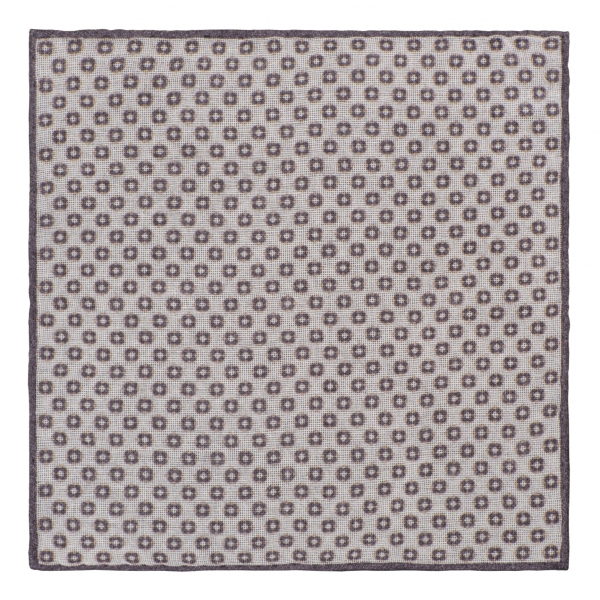 Viola Milano - Fazzoletto in Cashmere 100% Stampa Floreale - Naturale/Grigio - Handmade in Italy - Luxury Exclusive Collection