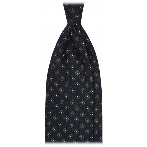 Viola Milano - Floral Pattern Printed Italian Wool Tie - Navy/Grey - Handmade in Italy - Luxury Exclusive Collection