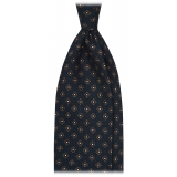 Viola Milano - Floral Pattern Printed Italian Wool Tie - Navy/Grey - Handmade in Italy - Luxury Exclusive Collection