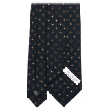 Viola Milano - Cravatta in Lana Italiana con Stampa Floreale - Blu Navy/Grigio - Handmade in Italy - Luxury Exclusive Collection