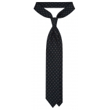 Viola Milano - Floral Pattern Printed Italian Wool Tie - Navy/Grey - Handmade in Italy - Luxury Exclusive Collection