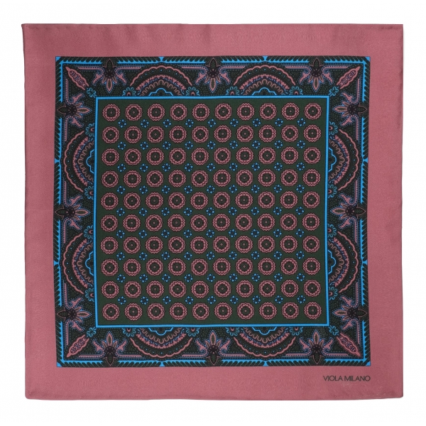 Viola Milano - Floral Pattern Printed Silk Pocket Square - Green - Handmade in Italy - Luxury Exclusive Collection