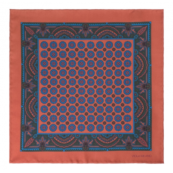 Viola Milano - Floral Pattern Printed Silk Pocket Square - Rose - Handmade in Italy - Luxury Exclusive Collection