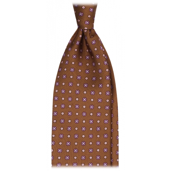 Viola Milano - Floral Pattern Selftipped Italian Silk Tie - Rust Mix - Handmade in Italy - Luxury Exclusive Collection