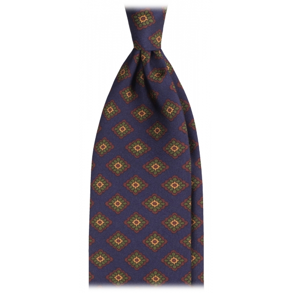 Viola Milano - Cravatta in Seta Italiana Motivo Floreale - Blu Navy/Marrone - Handmade in Italy - Luxury Exclusive Collection