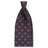 Viola Milano - Cravatta in Seta Italiana Motivo Floreale - Blu Navy/Marrone - Handmade in Italy - Luxury Exclusive Collection