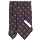 Viola Milano - Cravatta in Seta Italiana Motivo Floreale - Blu Navy/Marrone - Handmade in Italy - Luxury Exclusive Collection