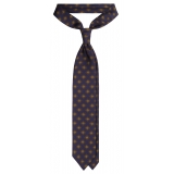 Viola Milano - Cravatta in Seta Italiana Motivo Floreale - Blu Navy/Marrone - Handmade in Italy - Luxury Exclusive Collection