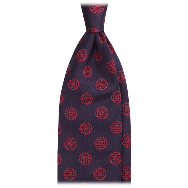 Viola Milano - Floral Vintage Handrolled Woven Silk Tie - Navy/Wine - Handmade in Italy - Luxury Exclusive Collection