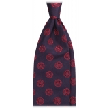 Viola Milano - Floral Vintage Handrolled Woven Silk Tie - Navy/Wine - Handmade in Italy - Luxury Exclusive Collection