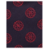 Viola Milano - Floral Vintage Handrolled Woven Silk Tie - Navy/Wine - Handmade in Italy - Luxury Exclusive Collection
