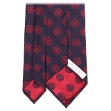 Viola Milano - Floral Vintage Handrolled Woven Silk Tie - Navy/Wine - Handmade in Italy - Luxury Exclusive Collection