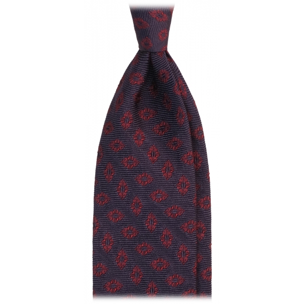 Viola Milano - Floral Vintage Handrolled Woven Silk Tie - Navy/Wine - Handmade in Italy - Luxury Exclusive Collection