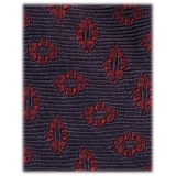 Viola Milano - Cravatta Floreale Vintage Seta Tessuta a Mano - Blu Navy/Vino - Handmade in Italy - Luxury Exclusive Collection