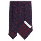 Viola Milano - Cravatta Floreale Vintage Seta Tessuta a Mano - Blu Navy/Vino - Handmade in Italy - Luxury Exclusive Collection