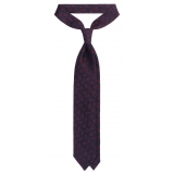 Viola Milano - Floral Vintage Handrolled Woven Silk Tie - Navy/Wine - Handmade in Italy - Luxury Exclusive Collection