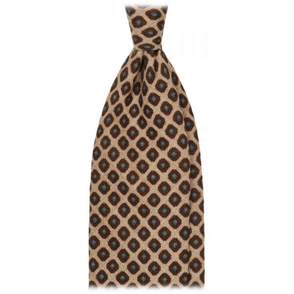 Viola Milano - Cube Pattern Printed Italian Wool Tie - Sand - Handmade in Italy - Luxury Exclusive Collection