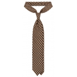 Viola Milano - Cube Pattern Printed Italian Wool Tie - Sand - Handmade in Italy - Luxury Exclusive Collection