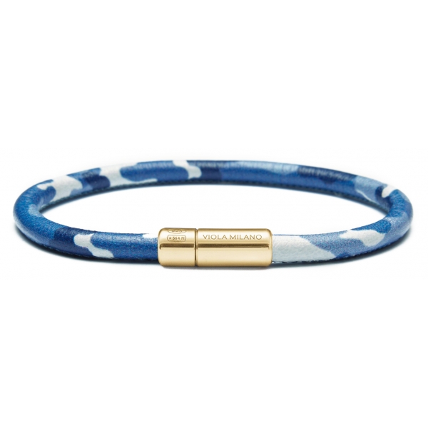 Viola Milano - Genuine Italian Premium Leather Bracelet - Denim Camo - Handmade in Italy - Luxury Exclusive Collection