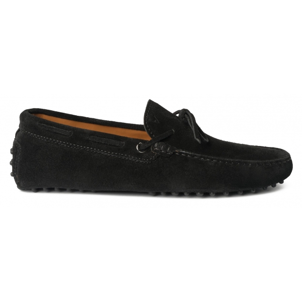 Viola Milano - Mocassino Gommino in Pelle Scamosciata - Nero - Handmade in Italy - Luxury Exclusive Collection