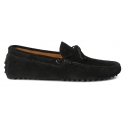 Viola Milano - Mocassino Gommino in Pelle Scamosciata - Nero - Handmade in Italy - Luxury Exclusive Collection
