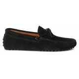 Viola Milano - Mocassino Gommino in Pelle Scamosciata - Nero - Handmade in Italy - Luxury Exclusive Collection