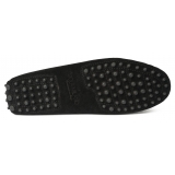 Viola Milano - Mocassino Gommino in Pelle Scamosciata - Nero - Handmade in Italy - Luxury Exclusive Collection