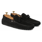 Viola Milano - Mocassino Gommino in Pelle Scamosciata - Nero - Handmade in Italy - Luxury Exclusive Collection