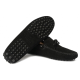 Viola Milano - Mocassino Gommino in Pelle Scamosciata - Nero - Handmade in Italy - Luxury Exclusive Collection