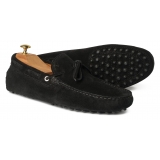 Viola Milano - Mocassino Gommino in Pelle Scamosciata - Nero - Handmade in Italy - Luxury Exclusive Collection