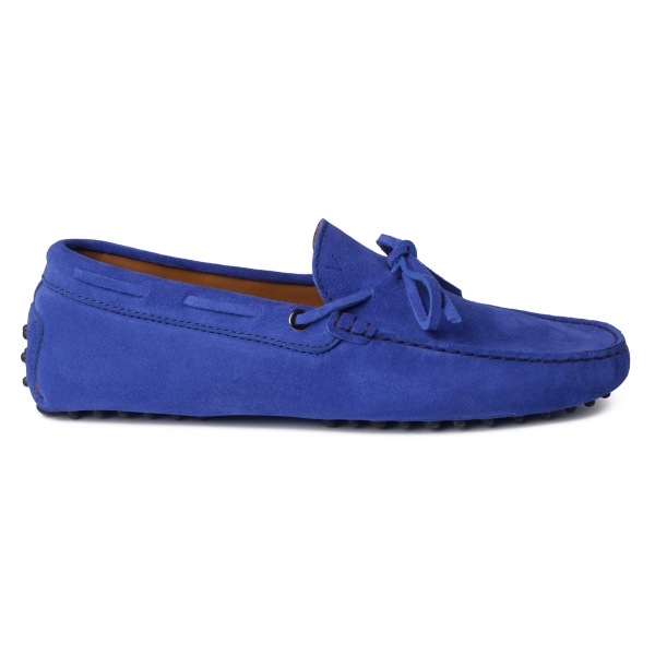 Viola Milano - Mocassino Gommino in Pelle Scamosciata - Blu - Handmade in Italy - Luxury Exclusive Collection