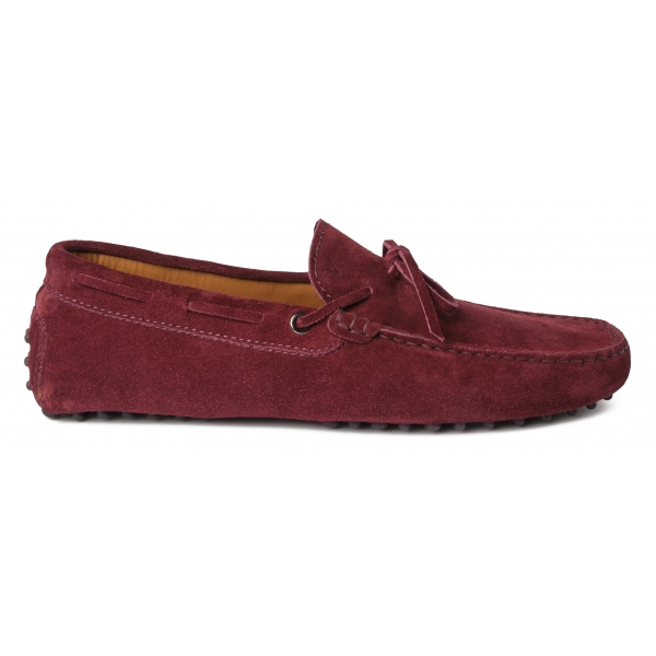 Viola Milano - Mocassino Gommino in Pelle Scamosciata - Bordeaux - Handmade in Italy - Luxury Exclusive Collection
