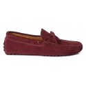 Viola Milano - Mocassino Gommino in Pelle Scamosciata - Bordeaux - Handmade in Italy - Luxury Exclusive Collection
