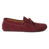 Viola Milano - Mocassino Gommino in Pelle Scamosciata - Bordeaux - Handmade in Italy - Luxury Exclusive Collection