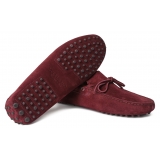 Viola Milano - Mocassino Gommino in Pelle Scamosciata - Bordeaux - Handmade in Italy - Luxury Exclusive Collection