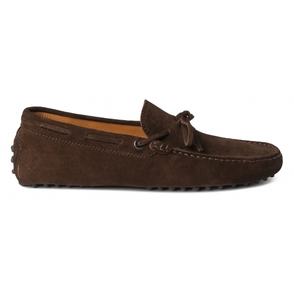 Viola Milano - Mocassino Gommino in Pelle Scamosciata - Cioccolato - Handmade in Italy - Luxury Exclusive Collection