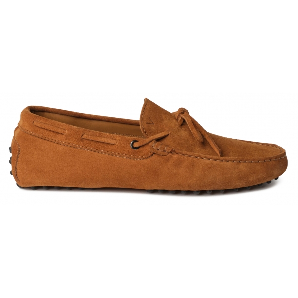 Viola Milano - Mocassino Gommino in Pelle Scamosciata - Cola - Handmade in Italy - Luxury Exclusive Collection