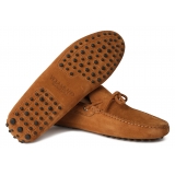 Viola Milano - Mocassino Gommino in Pelle Scamosciata - Cola - Handmade in Italy - Luxury Exclusive Collection