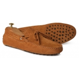Viola Milano - Mocassino Gommino in Pelle Scamosciata - Cola - Handmade in Italy - Luxury Exclusive Collection