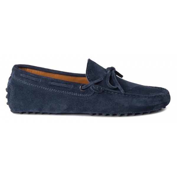 Viola Milano - Mocassino Gommino in Pelle Scamosciata - Navy - Handmade in Italy - Luxury Exclusive Collection