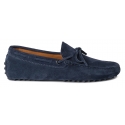 Viola Milano - Mocassino Gommino in Pelle Scamosciata - Navy - Handmade in Italy - Luxury Exclusive Collection