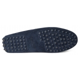 Viola Milano - Mocassino Gommino in Pelle Scamosciata - Navy - Handmade in Italy - Luxury Exclusive Collection