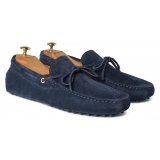 Viola Milano - Mocassino Gommino in Pelle Scamosciata - Navy - Handmade in Italy - Luxury Exclusive Collection