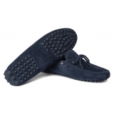 Viola Milano - Mocassino Gommino in Pelle Scamosciata - Navy - Handmade in Italy - Luxury Exclusive Collection