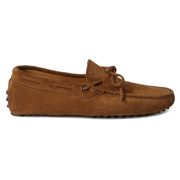 Viola Milano - Mocassino Gommino in Pelle Scamosciata - Polo Marrone - Handmade in Italy - Luxury Exclusive Collection