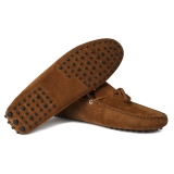 Viola Milano - Mocassino Gommino in Pelle Scamosciata - Polo Marrone - Handmade in Italy - Luxury Exclusive Collection