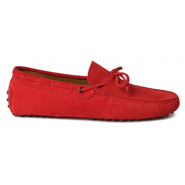 Viola Milano - Mocassino Gommino in Pelle Scamosciata - Rosso - Handmade in Italy - Luxury Exclusive Collection