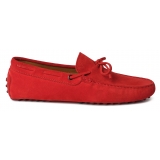 Viola Milano - Mocassino Gommino in Pelle Scamosciata - Rosso - Handmade in Italy - Luxury Exclusive Collection