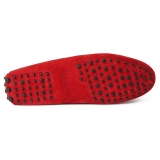 Viola Milano - Mocassino Gommino in Pelle Scamosciata - Rosso - Handmade in Italy - Luxury Exclusive Collection