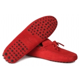 Viola Milano - Mocassino Gommino in Pelle Scamosciata - Rosso - Handmade in Italy - Luxury Exclusive Collection